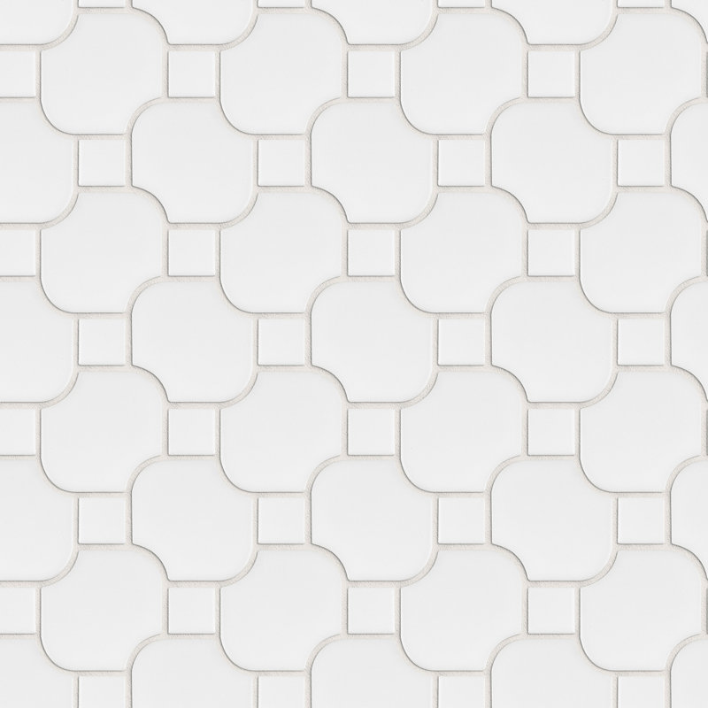 Carreau de mosaïque géométrique mat en porcelaine mat 10,52 po x 10,52 po Porcetile Dot, Blanc
