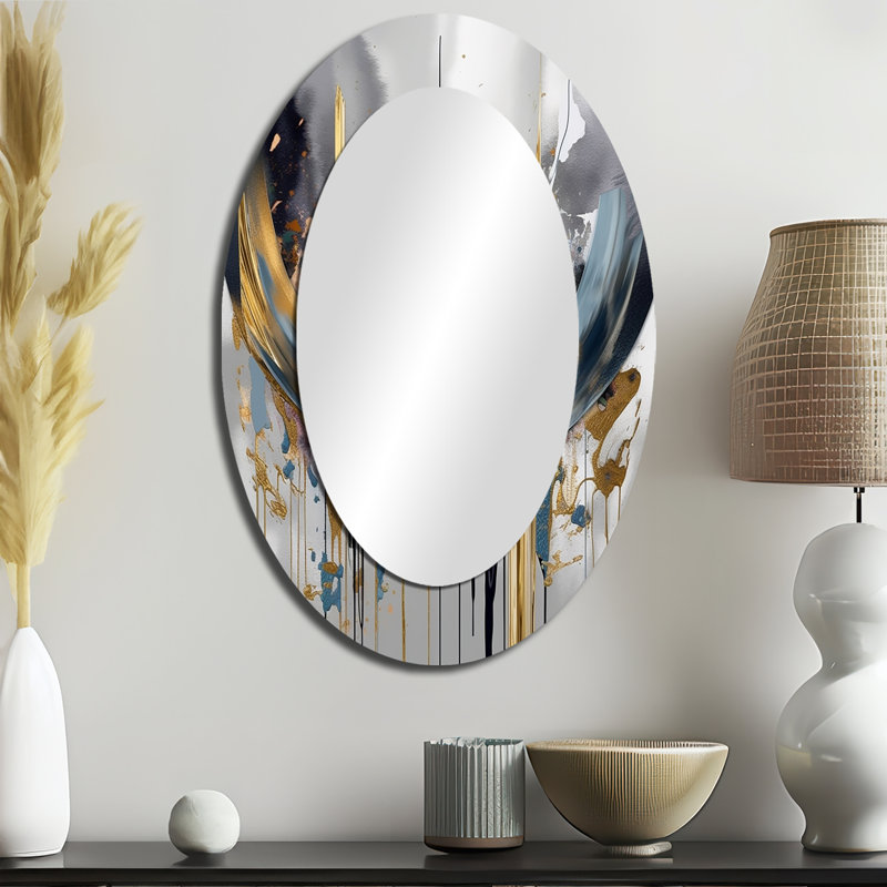 Shapes And Lines Abstract Marble III - Large Oval Wall Mirror On Metal, 36" x 24"