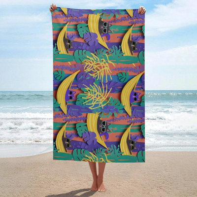 Serviette de plage en éponge turquoise à motif floral, séchage rapide, anti-sable, 152 x 203 cm. Un sac en toile assorti vous sera offert.