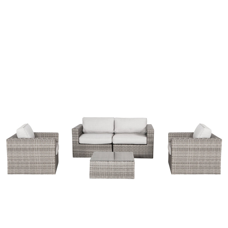 Meltham Wicker Fully Assembled 4 - Person Seating Group with Cushions, Mixed Gray, Olefin Gray