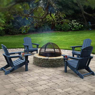 Wolak High Density Polyethylene Folding Adirondack Chair With Double Cup Holder(Set Of 4)