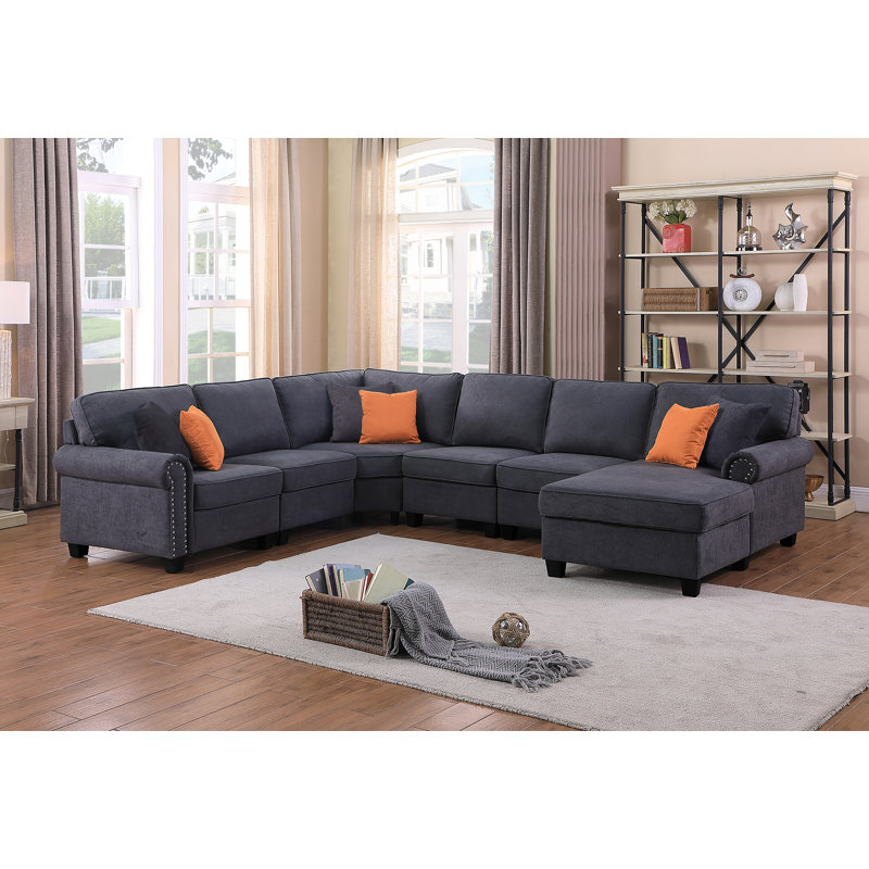Canapé modulaire faisant face à la gauche de 124 po de largeur Adur, Mélange de polyester gris foncé
