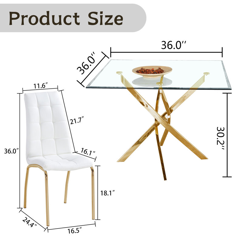 5 - Piece Pedestal Dining Set, Gold, White/Gold