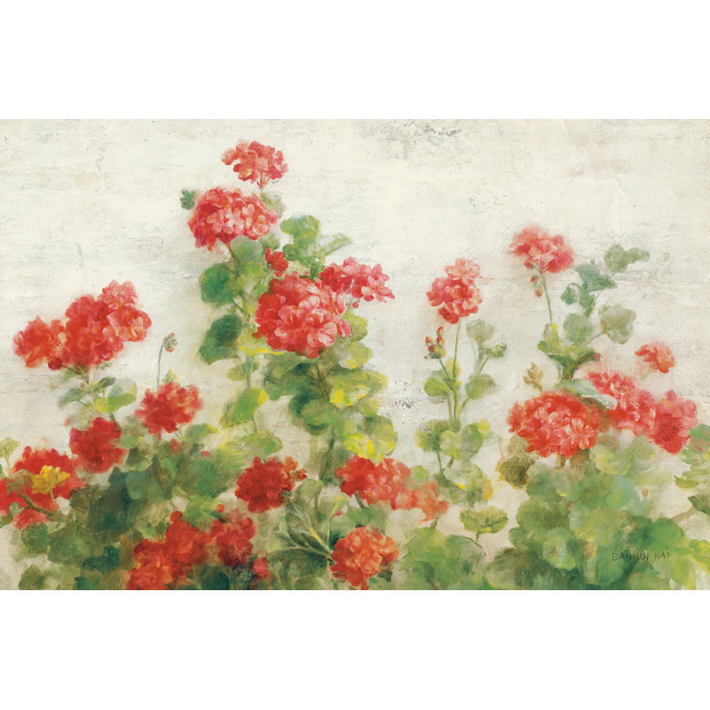 Géraniums rouges sur fond blanc V2, H 8 po x l 12 po x P 1,25 po