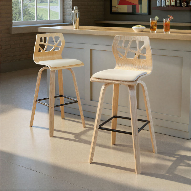 Fayette Fixed-Height Swivel Bar & Counter Stools with Square Footrest, Natural, Cream, Bar Stool (29" Seat Height)