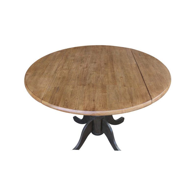 Philipston Extendable Round Solid Wood Dining Table, Washed Coal, Hickory