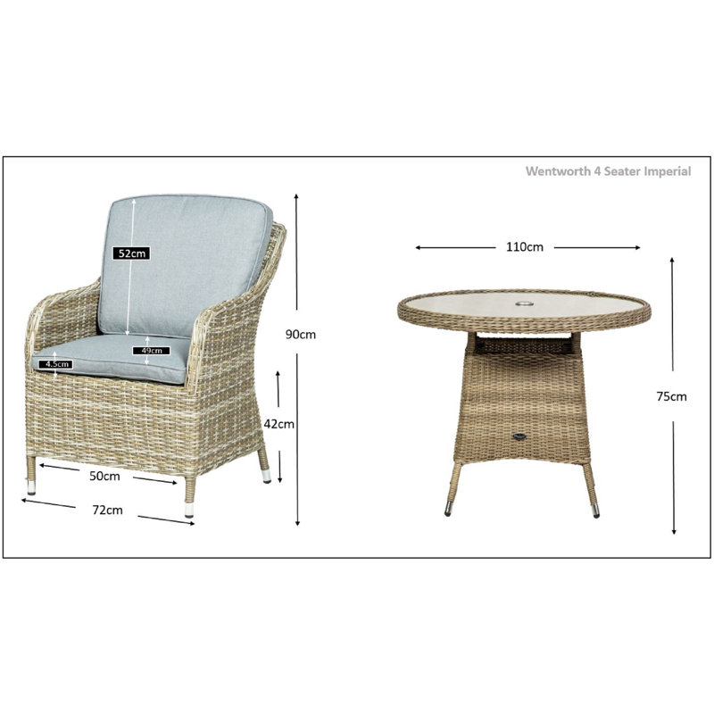 WENTWORTH 4 Seater Round Imperial Dining Set (1 x 110cm Table & 4 x Chairs inc Cushions)