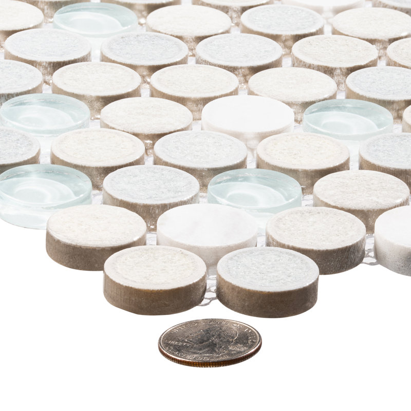 Carrelage de cuisine, de salle de bain, de douche, de mur et de sol en mosaïque de verre rond 1 po Polka, Rétro