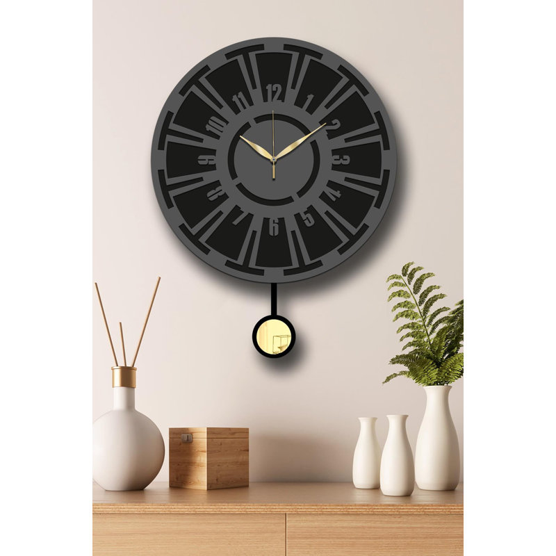 Horloge murale élégante élégante, anthracite et or, 15,4 po x 19,7 po | 100% panneau de fibres à densité moyenne, épaisseur: 0,1 pouce | Décoration élégante, parfaite pour le salon et le bureau, design unique avec une touche moderne