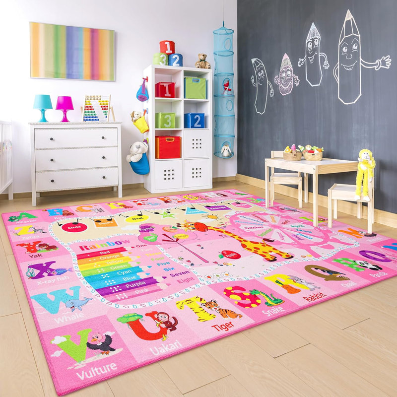 Tapis pour enfants avec motifs d'animaux ABC, Rectangulaire 7 pi x 10 pi