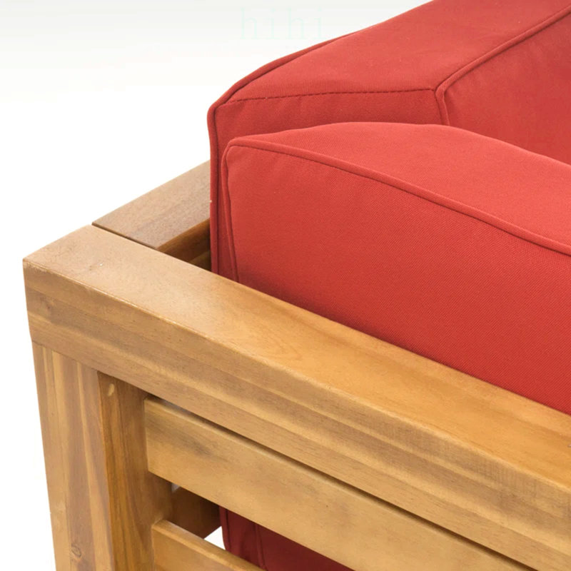 Ensemble de banc d'angle droit et table basse Oana, mobilier d'extérieur moderne en bois d'acacia avec coussins résistants à l'eau