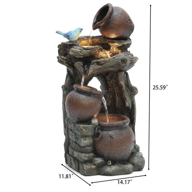 Isaiha Hand Crafted Weather Resistant Floor Fountain with Light