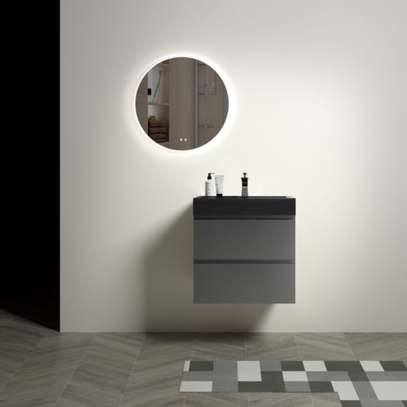 Meuble-lavabo simple mural 24 po avec plateau en mélamine Connon, Noir / gris