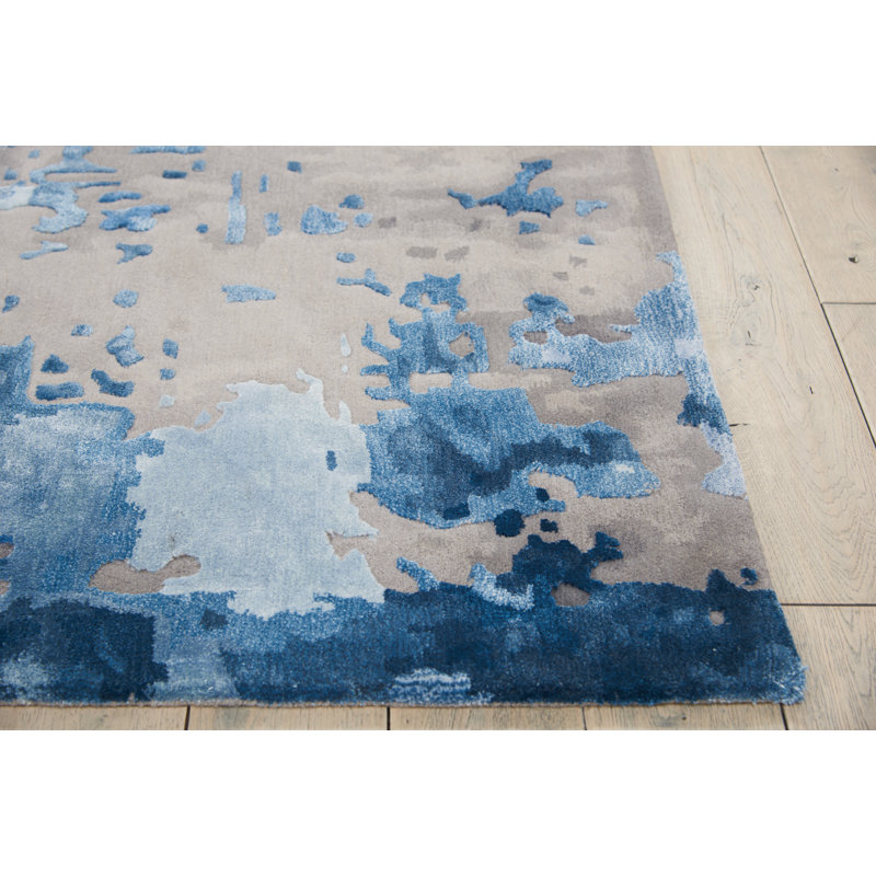 Tapis bleu / gris touffeté à la main à motif abstrait Prismatic, Rectangle 8 pi 6 po x 11 pi 6 po