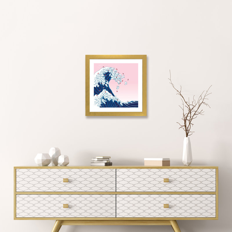 «Christmas Llama Great Waves in Pink» par Big Nose Work - impression d'art graphique, H 16 po x l 16 po x p 1 po, Blanc