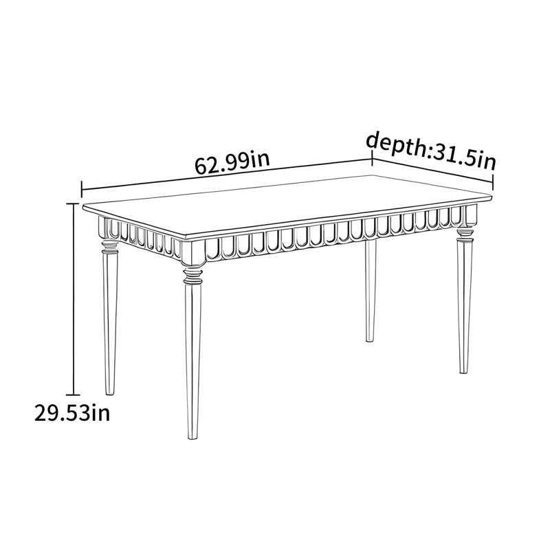 Table de salle à manger rectangulaire de style français, H 29,53 po x L 62,99 po x l 31,5 po