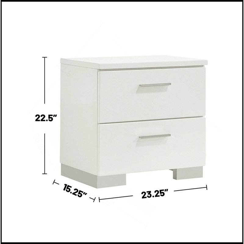 2-Drawer Nightstand In White High Gloss Finish