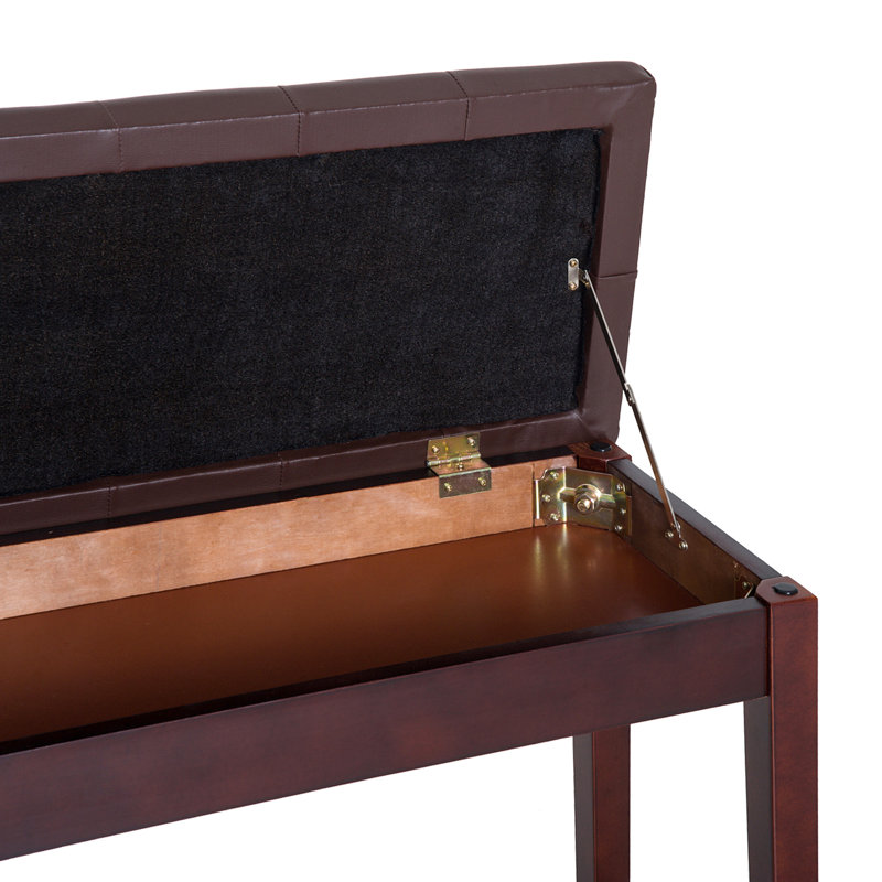 Duet-Ready Keyboard Bench In Brown With Faux Leather Cushion And Wooden Base Duet- Piano Stool Stable Structure