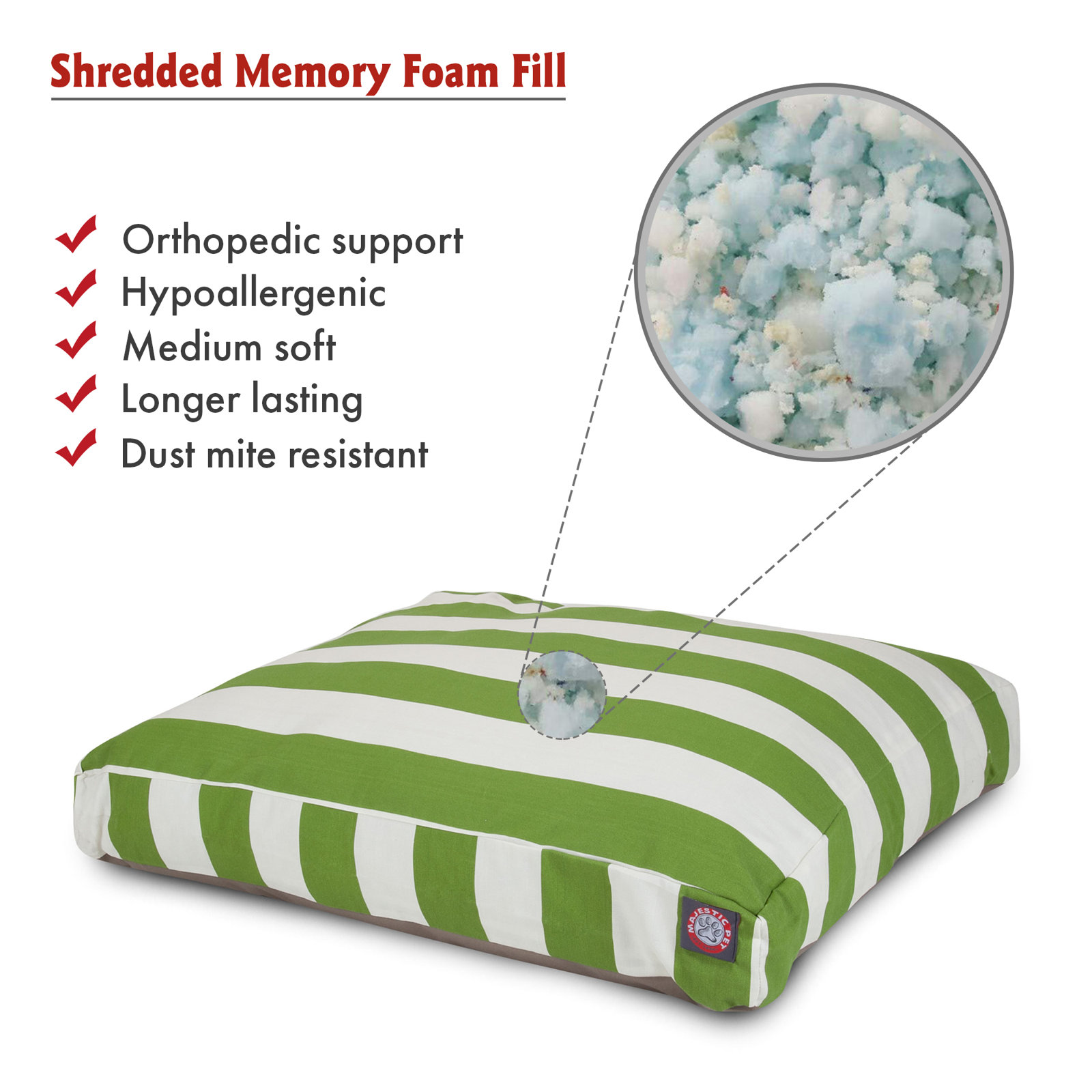 Memory Foam Striped Pillow, Sage, Medium (29" W x 36" D x 5" H);