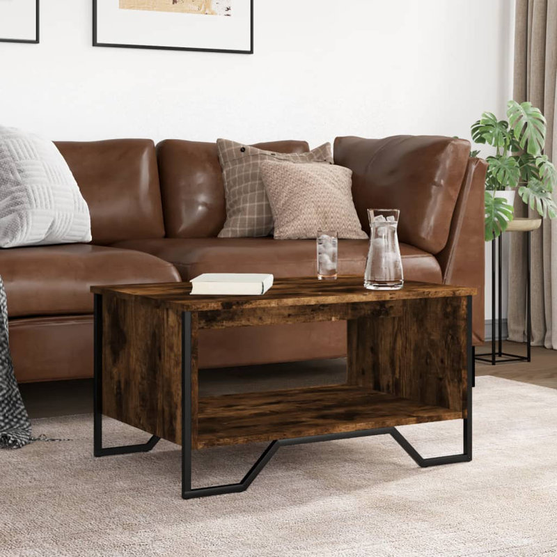 Akkie Coffee Table with Storage, 40cm H x 75cm L x 51cm W, Smoked Oak/Black, Smoked Oak