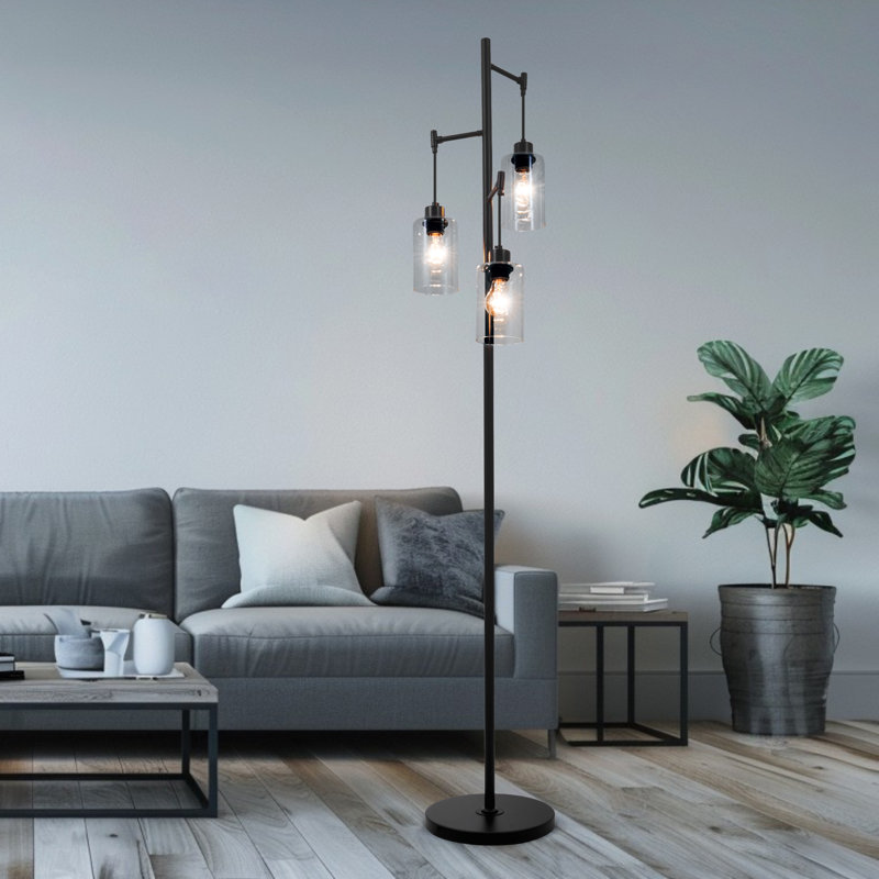Lampe sur pied d'arbre réglable avec 3 ampoules à abat-jour en verre