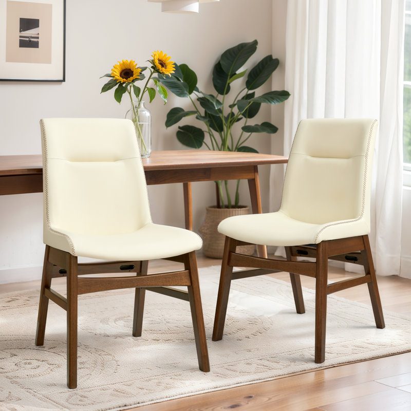 Pu Leather Dining Chairs, Modern Leather Dining Chairs With Solid Wood Frame, Water-Resistant & Easy-Clean, White, 2