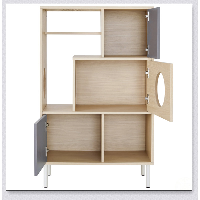Bibliothèque 2 en 1 pour arbre à chat moderne avec rangement, bibliothèque en bois avec bac à litière, tablettes pour chat avec rangement caché