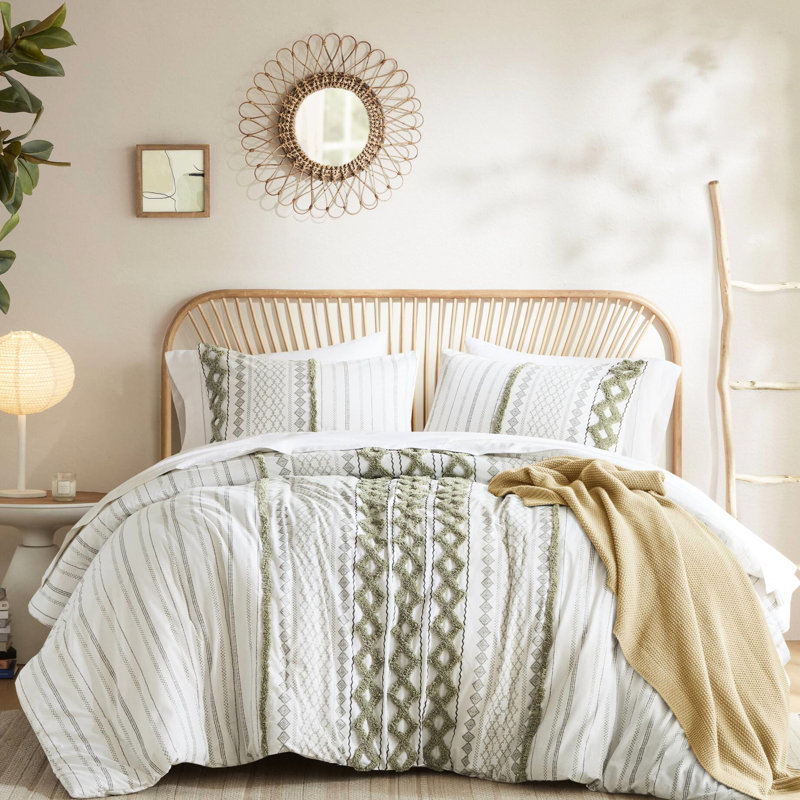 Couette imprimée en coton pour lit double/queen, 3 pièces, chenille, aspect ethnique, rembourrage, lavable à la machine, élégante