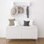 Étagère de hall d'entrée murale avec crochets et banc de rangement, armoire à chaussures blanche moderne avec coussin et rangement fermé pour le couloir, la chambre à coucher ou le vestibule