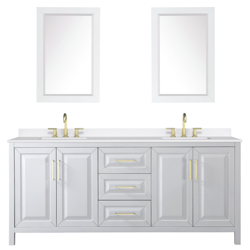 Daria 80'' W Vanity, White, Brushed Gold, White Quartz