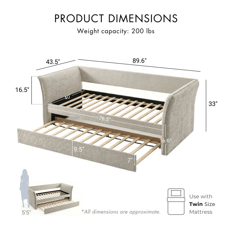 Kelling Upholstered Platform Daybed With Trundle, Beige