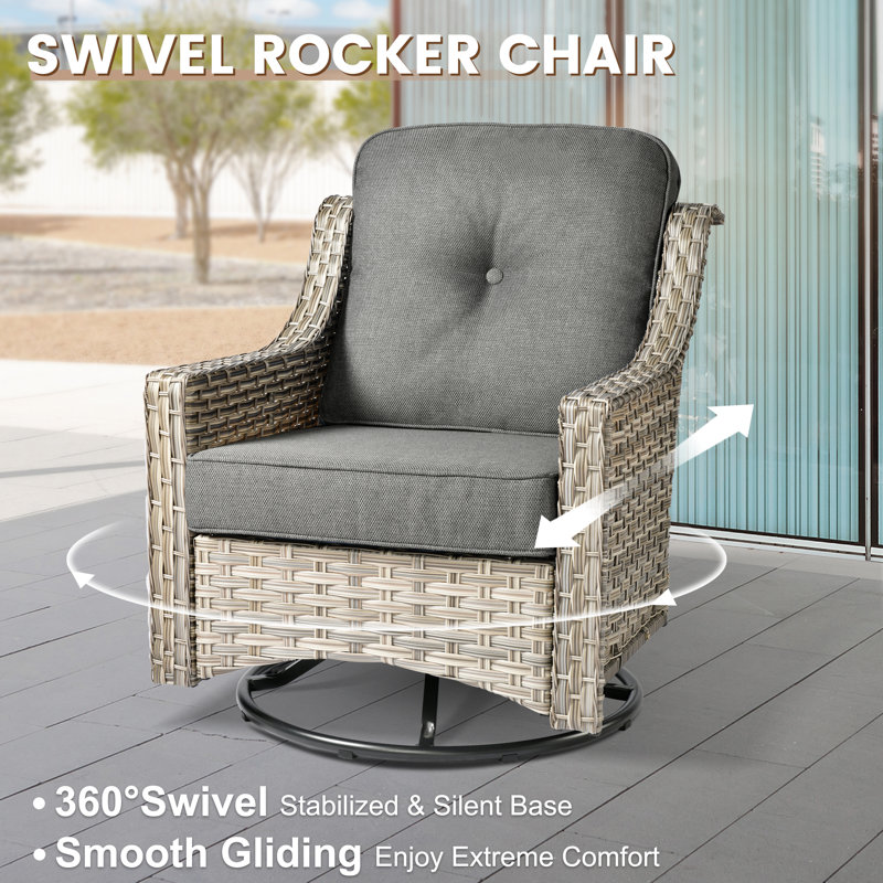 High Density Pe Cane Outdoor Sofa With Stove And Swivel Chair, Dark Gray