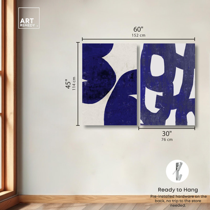 Ensemble de toiles d'art abstrait bleu par Art Remedy, cadre noir, 10 x 15, Toile tendue avec châssis, H 45 po x l 30 po