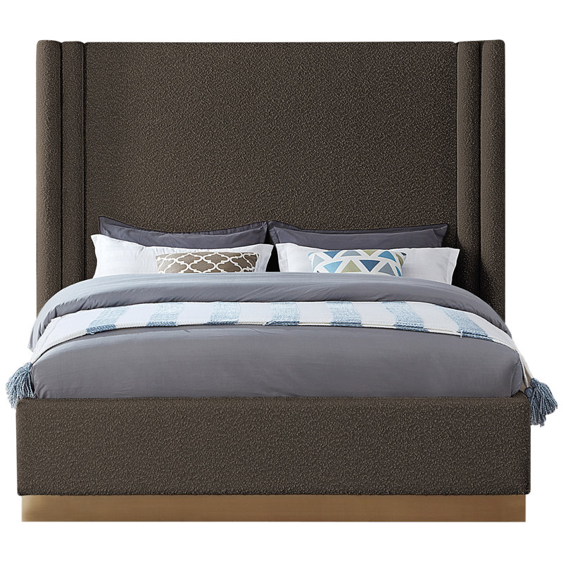 Lit plateforme Halton, Tissu bouclé brun, Très grand