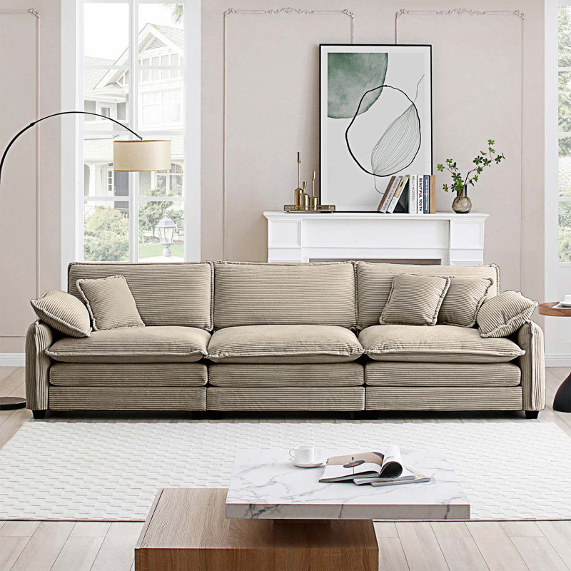 Canapé modulaire Mid-Century 3 places avec 2 coussins et 3 coussins décoratifs, Tanné