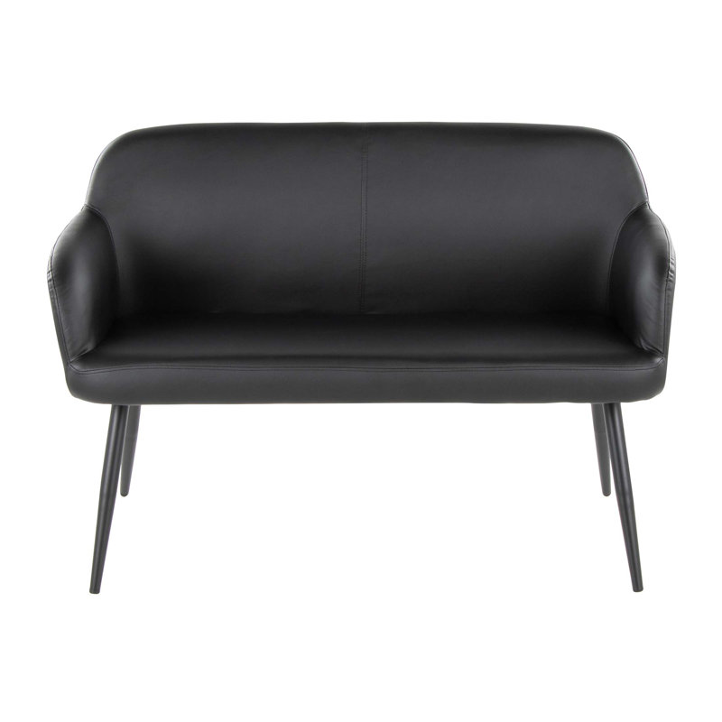 Élégant banc à dossier haut en similicuir et acier, parfait pour les intérieurs modernes et confortable pour deux personnes.
