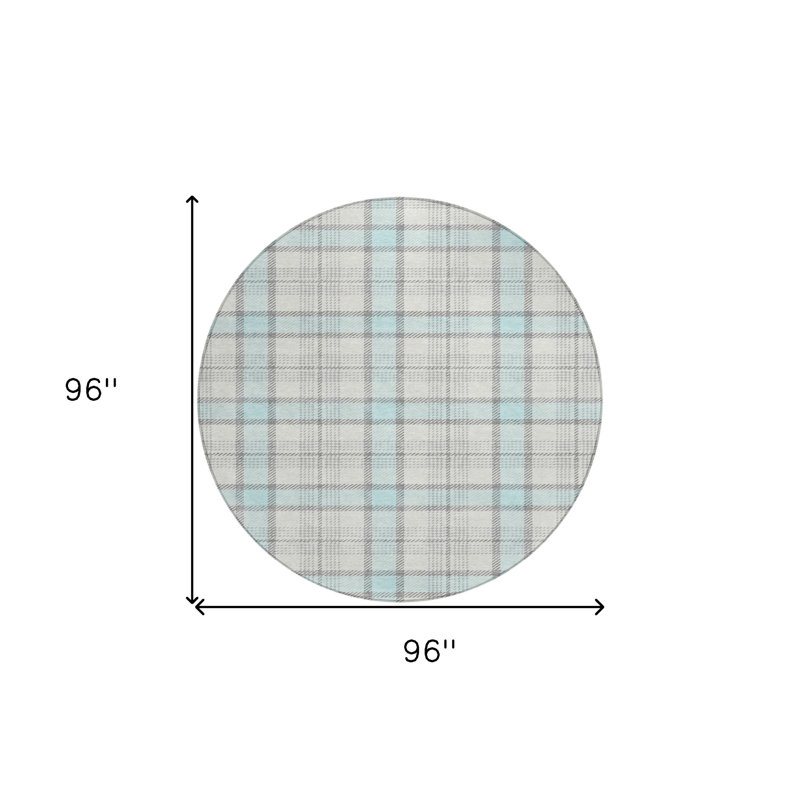 Tapis rond lavable à carreaux bleu 8 po