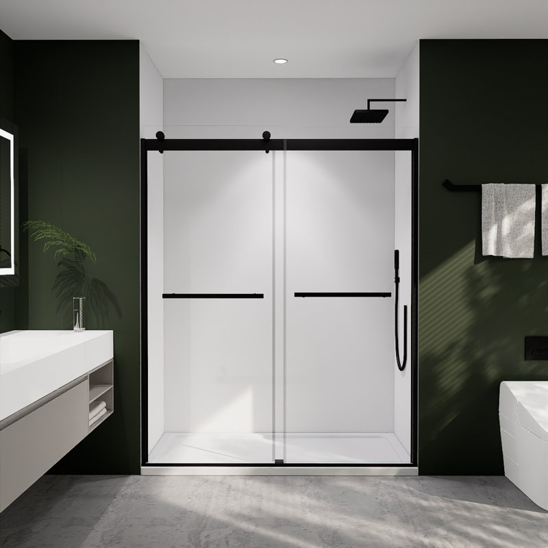 56'' - 60'' W x 74'' H Double Sliding Door Frameless Shower Door with Ash Gray Glass