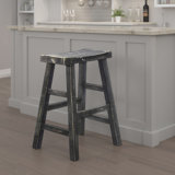 Rena Counter Stool Set Of 2, Saddle Seat, Mahogany Wood