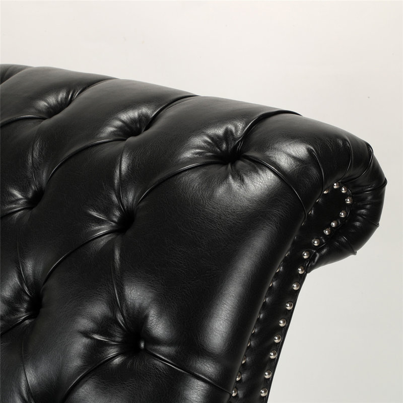 Chaise longue capitonnée en similicuir sans accoudoirs, Similicuir noir