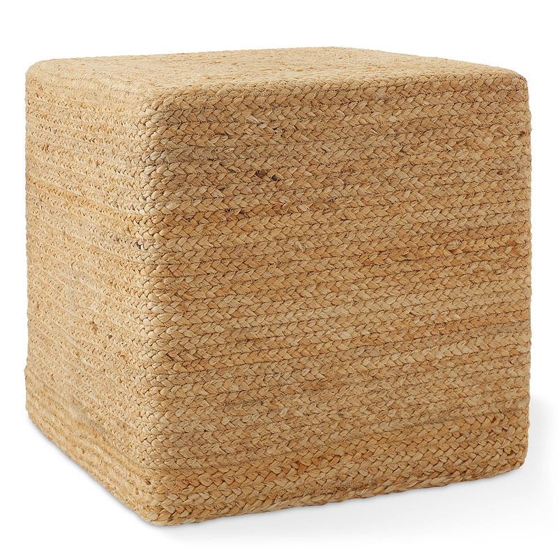 Hand-Braided Natural Jute Pouf Ottoman 18" W x 18" D x 18" H, Square Foot Stool, Square