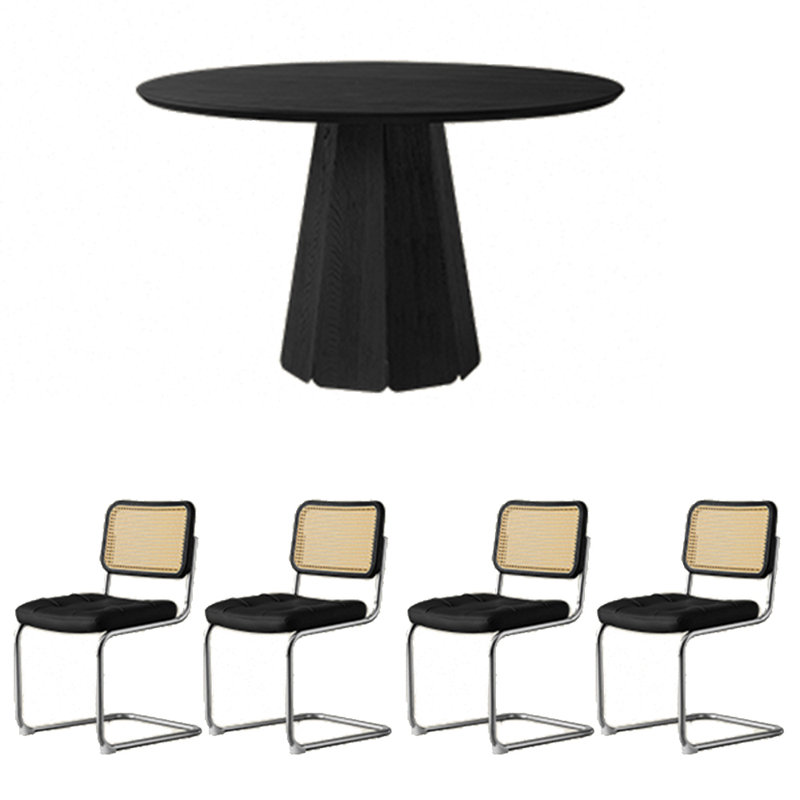 Carbonized ash dining table set, 29.53"H x 43.31"L x 43.31"W