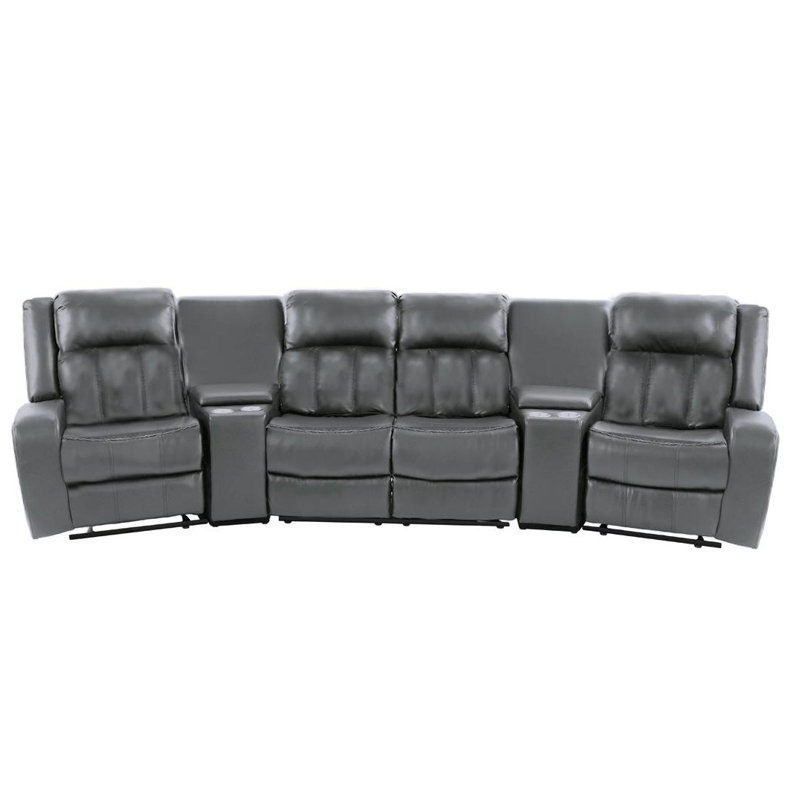 Faux Leather Reclining Curved Sectional Symmetrical, Gray