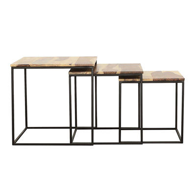 3 Wood Nesting Tables - Black Metal Supports Adds Character To Living Space In Natural And & Enhances Room Decor