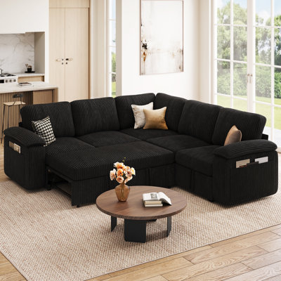 L Shape Corner Sectional with Pull Out Bed, Sleeper Sectional Sofa with Storage, Black