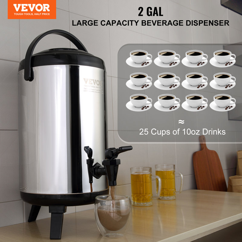 Distributeur de boissons chaudes et froides isolées 2 gallons en acier inoxydable VEVOR, H 17,9 po x l 16,7 po x P 10,1 po
