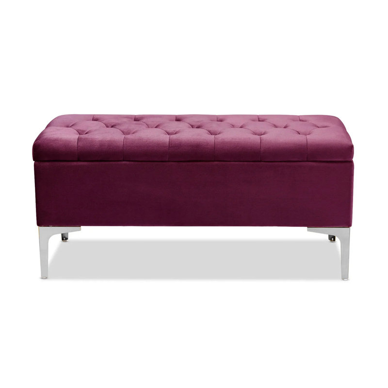 Modena Wide Velvet Tufted Rectangle Ottoman Storage Bench with Legs, Upholstered Multi-Function Footstool Bench for Living Room & Bedroom
