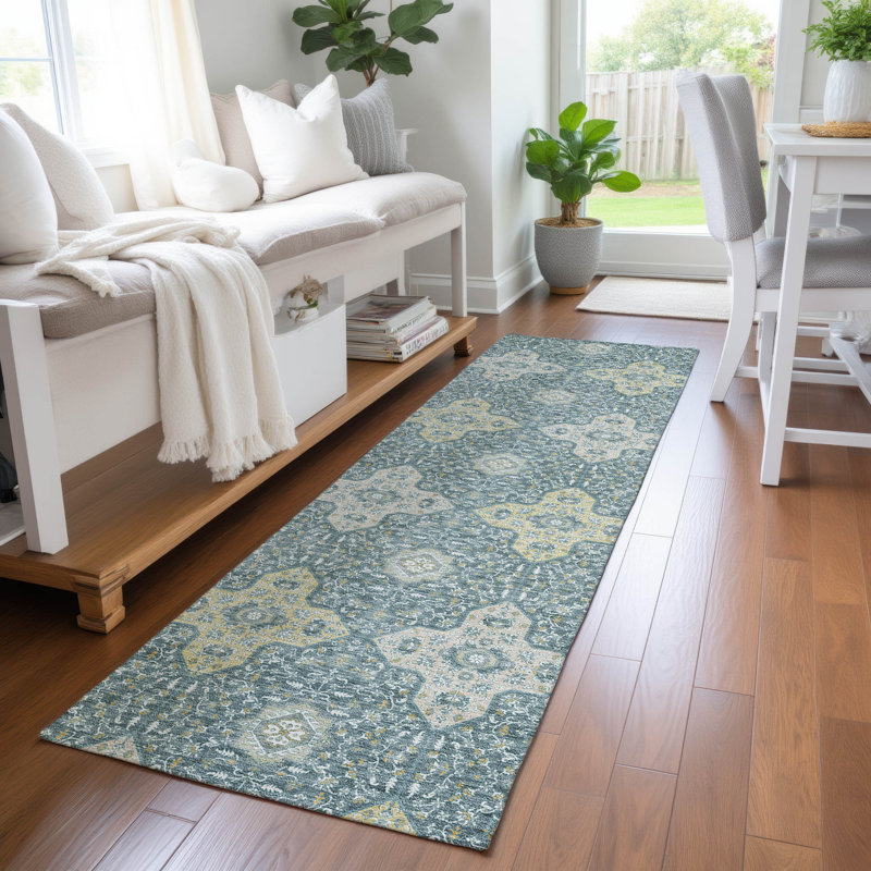 Machine Washable Indoor/Outdoor Chantille ACN2566 Damask Rug, Runner 2'3" x 7'6", Teal