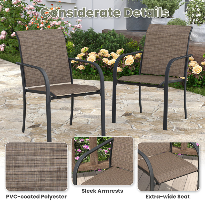 Ensemble de salle à manger rectangulaire pour 6 personnes avec chaise empilable en polyester enduit de PVC, Brun
