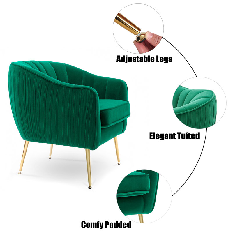 Velvet Accent Chair With Gold Finished Legs, Green Velvet